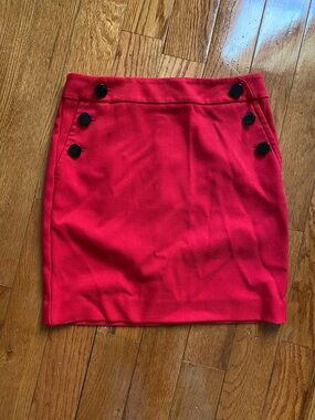 LOFT Red Mini Skirt with Black Button Accents
